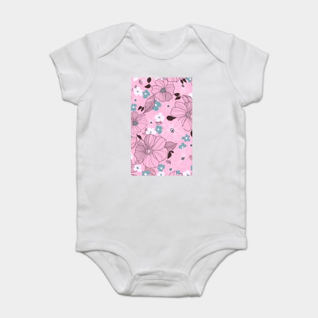 Beautiful drawing flowers leaves Purple Pink Watercolor Seamless Abstract pattern Floral Baby Bodysuit by Darksavage